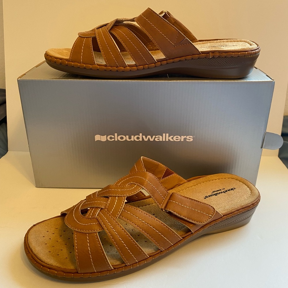 Cloudwalkers Sandals 12W Slide Stich Marin Tan NWT